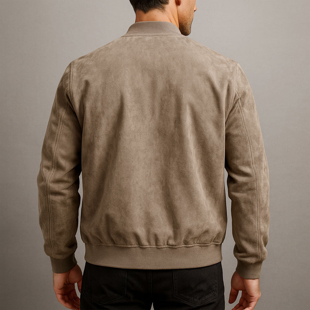 Men's Bomber Jacket - Zip-Up with Ribbed Cuffs and Relaxed Fit