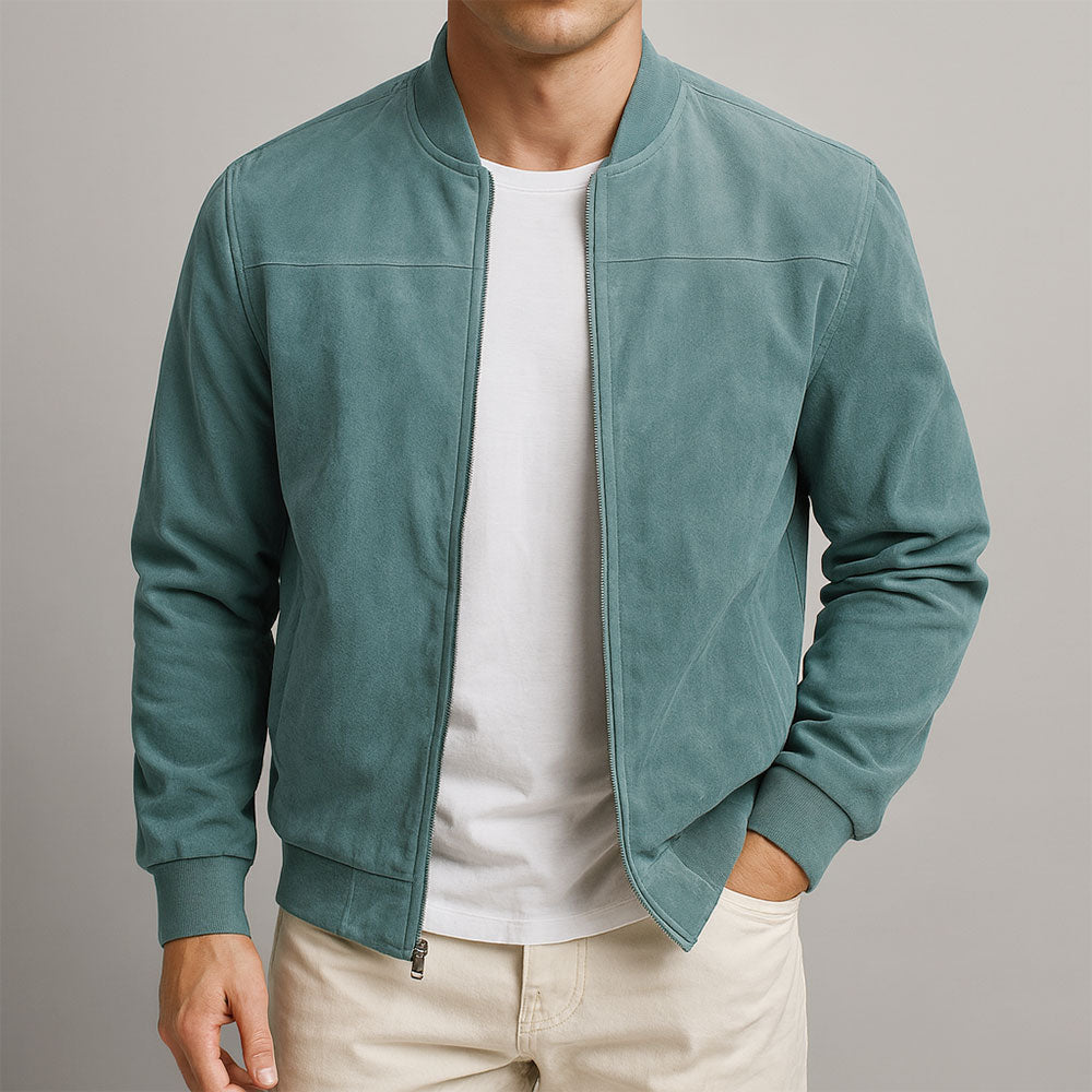 Men's Bomber Jacket - Zip-Up with Ribbed Cuffs and Relaxed Fit