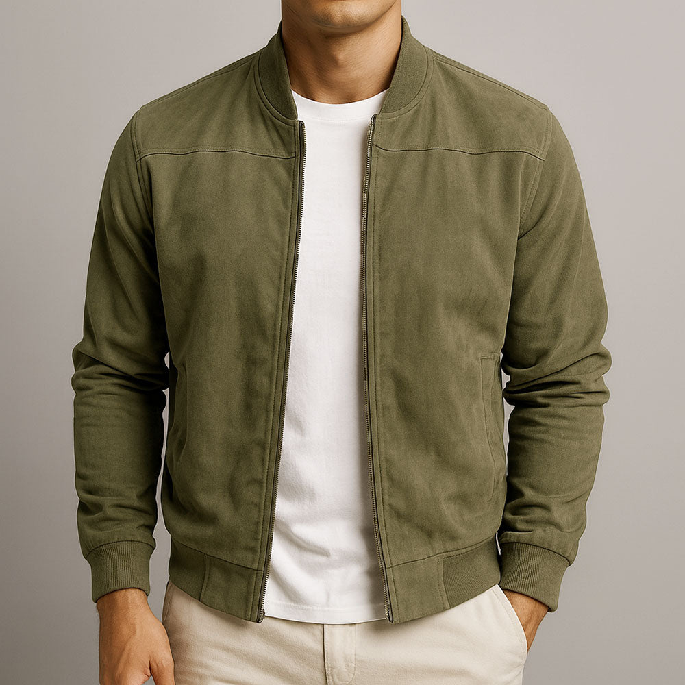 Men's Bomber Jacket - Zip-Up with Ribbed Cuffs and Relaxed Fit