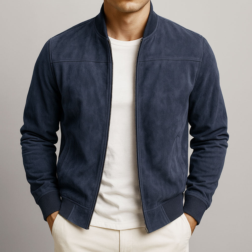 Men's Bomber Jacket - Zip-Up with Ribbed Cuffs and Relaxed Fit