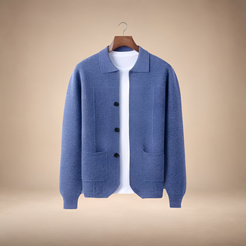 Men's Button-Up Cardigan - Casual Style, Patch Pockets, Relaxed Fit