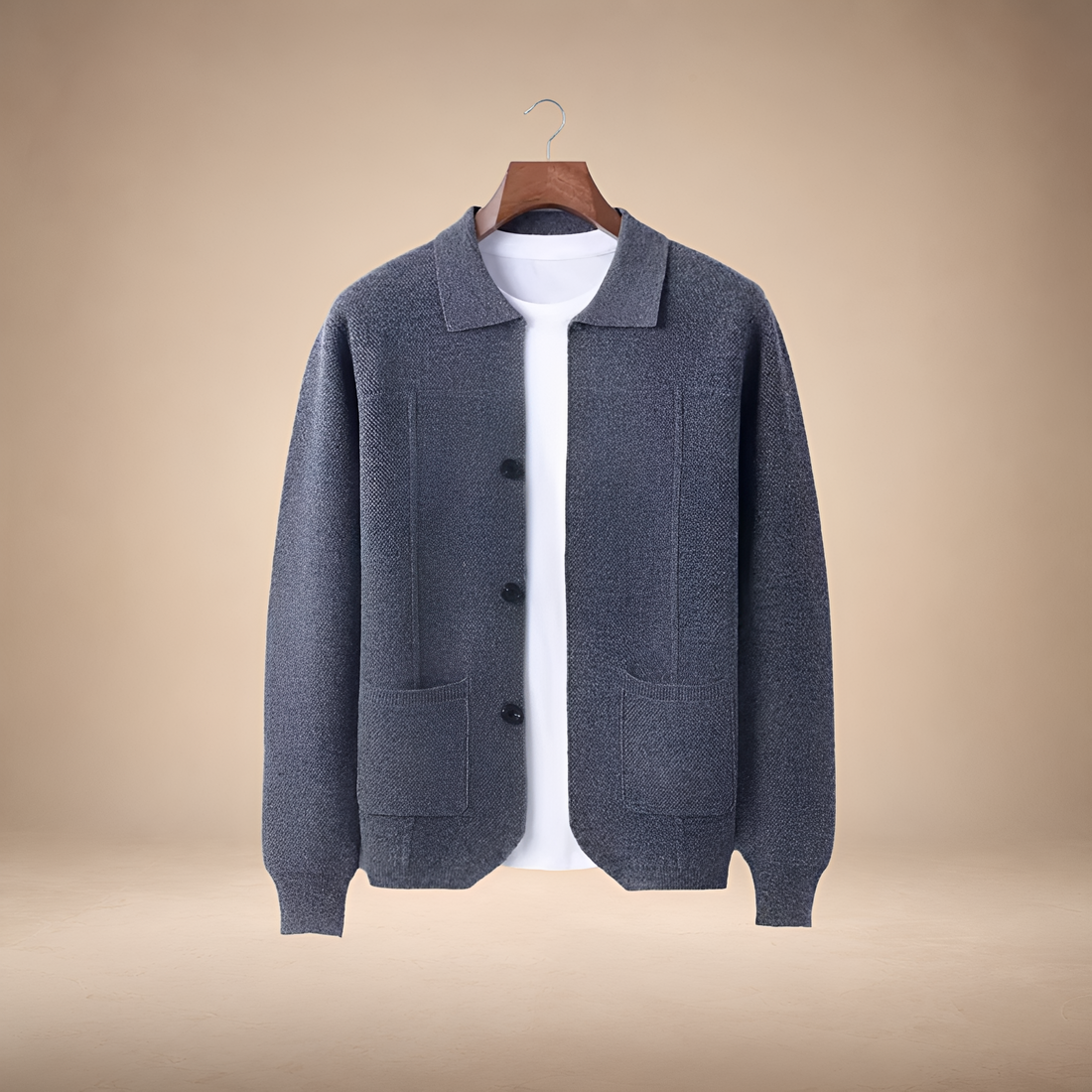 Men's Button-Up Cardigan - Casual Style, Patch Pockets, Relaxed Fit