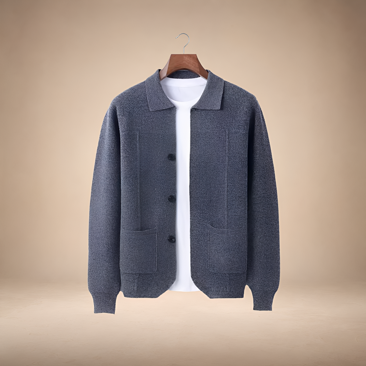 Men's Button-Up Cardigan - Casual Style, Patch Pockets, Relaxed Fit