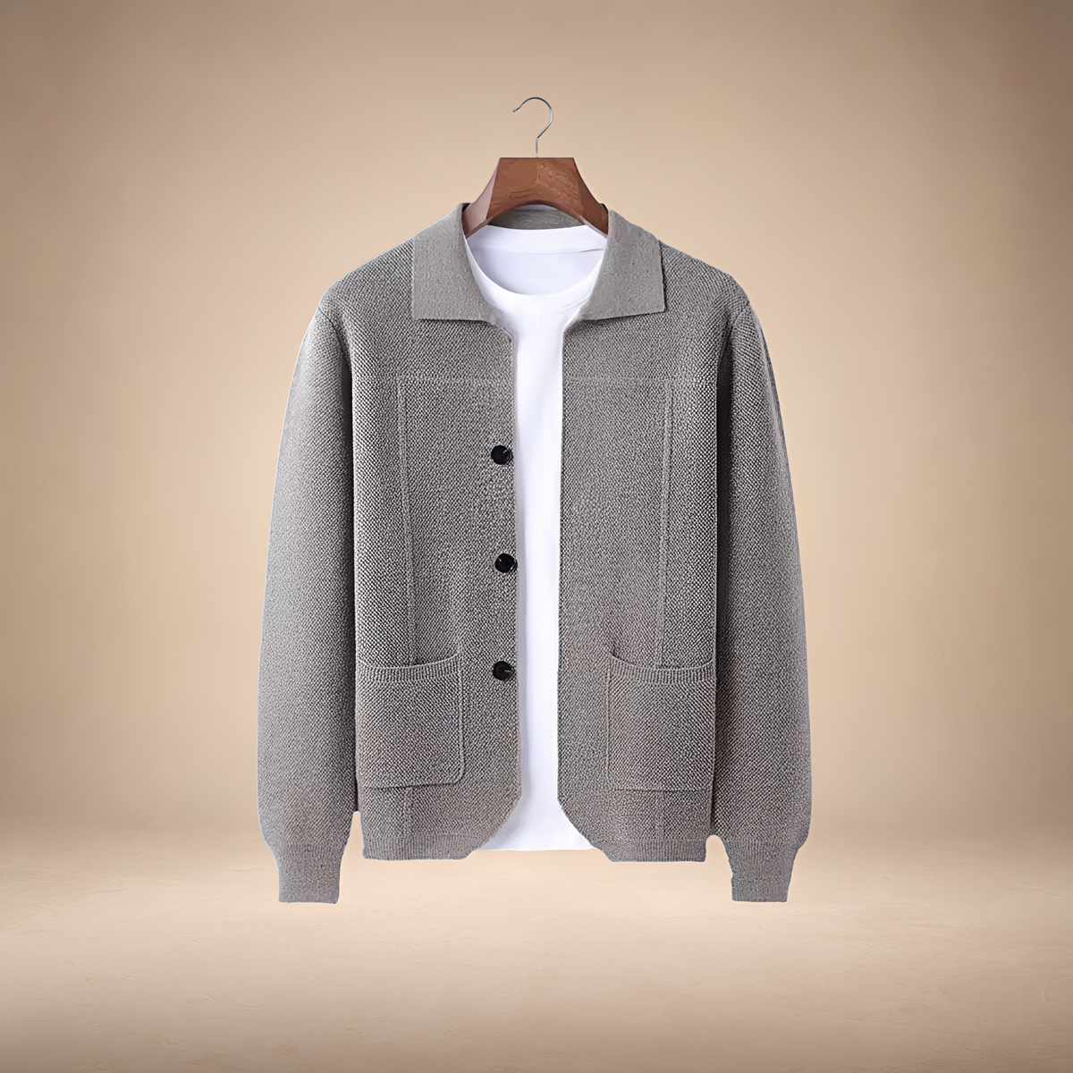 Men's Button-Up Cardigan - Casual Style, Patch Pockets, Relaxed Fit
