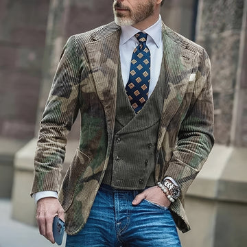 Men's Camouflage Single Breasted Blazer - Tailored Fit, Button Closure