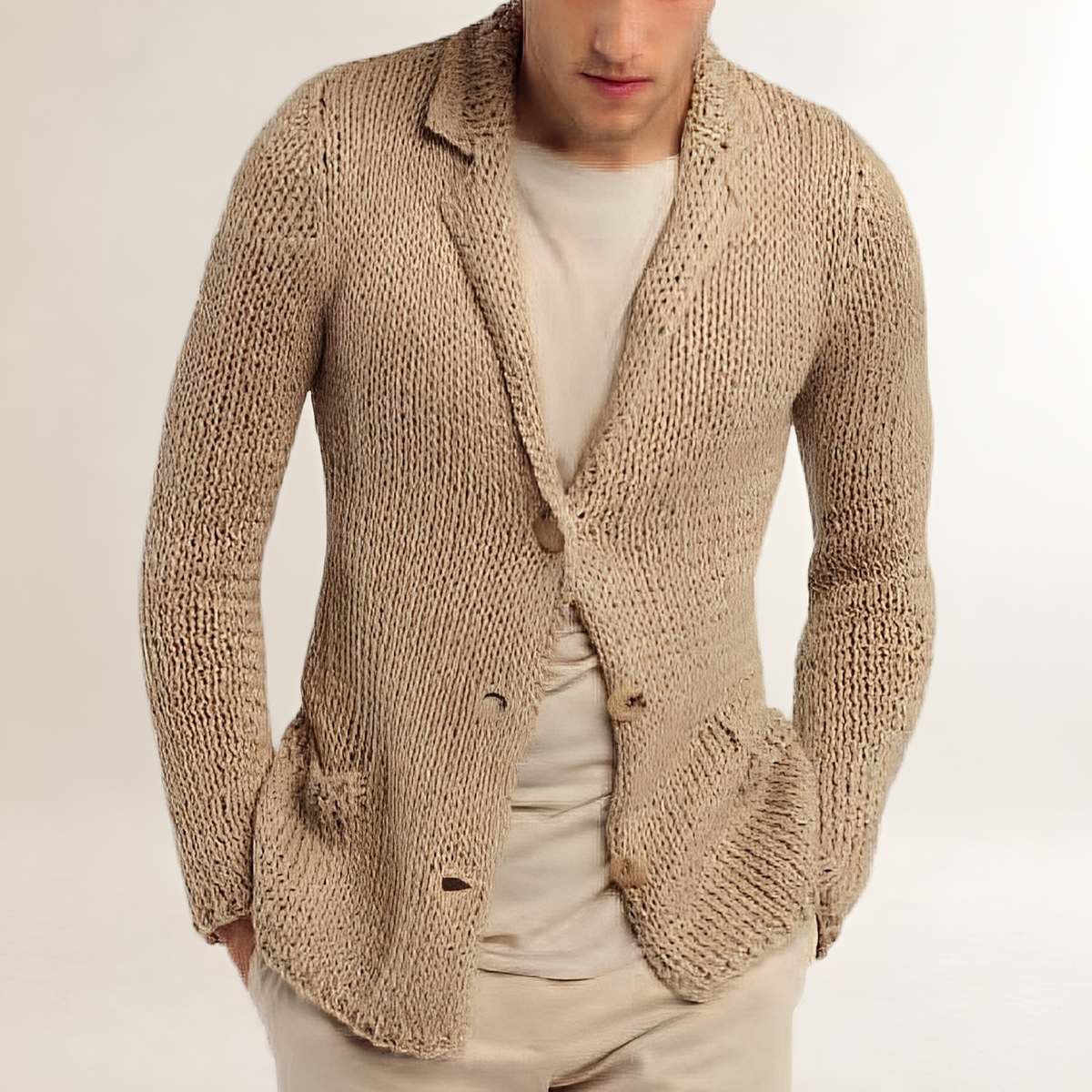 Men's Cardigan Blazer Style Lapel Pocket Regular Fit