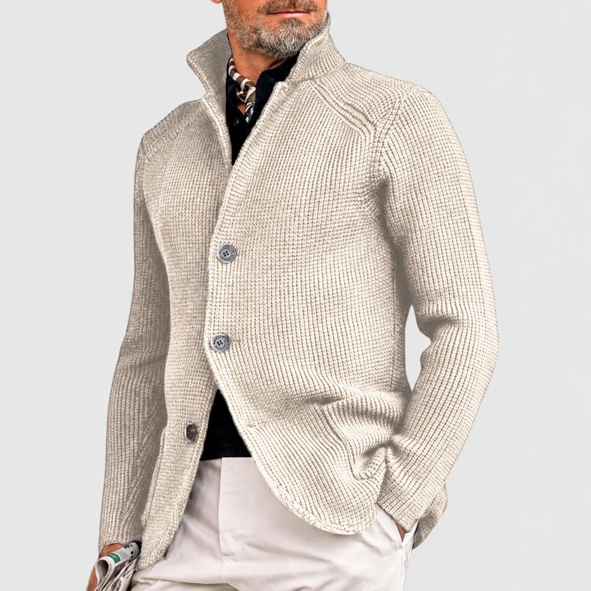 Men's Cardigan - Button Closure with Shawl Collar and Regular Fit