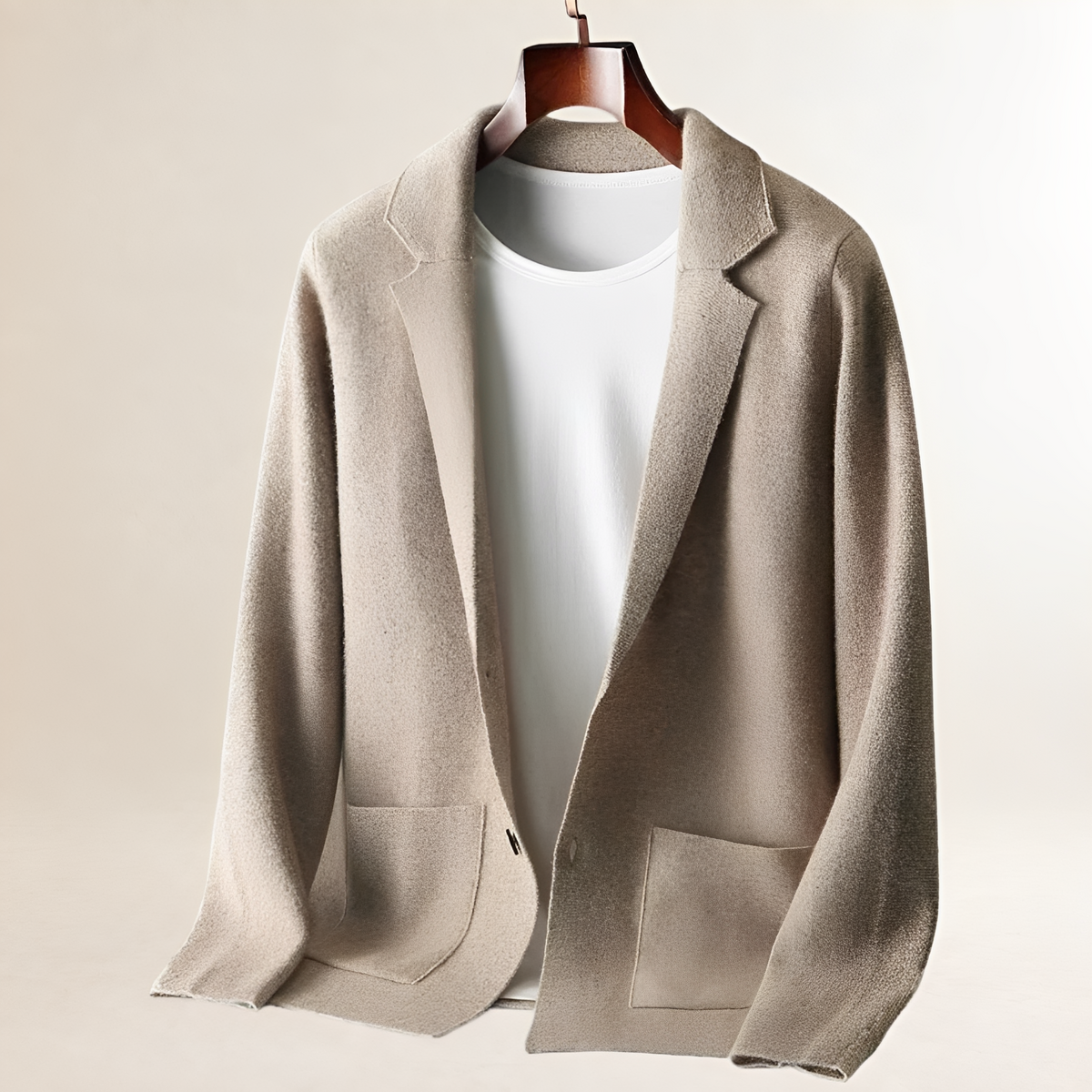 Men's Cardigan Notch-Lapel Button-Front with Dual Patch Pockets, Tailored Fit