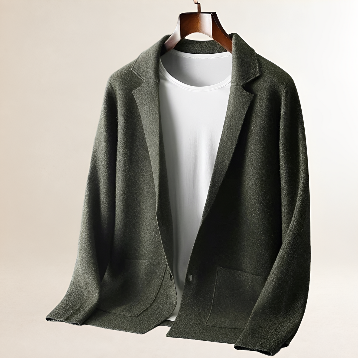 Men's Cardigan Notch-Lapel Button-Front with Dual Patch Pockets, Tailored Fit