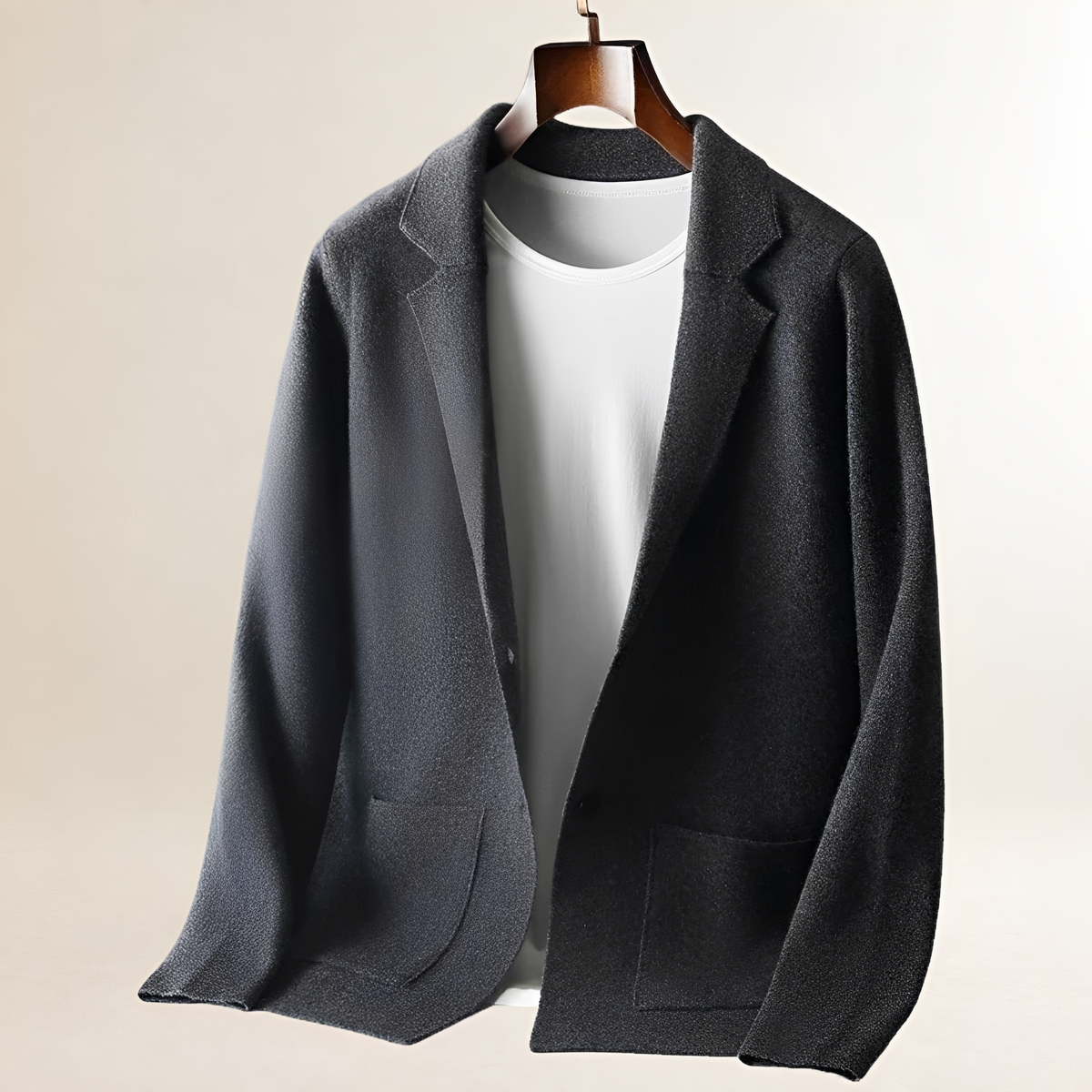 Men's Cardigan Notch-Lapel Button-Front with Dual Patch Pockets, Tailored Fit