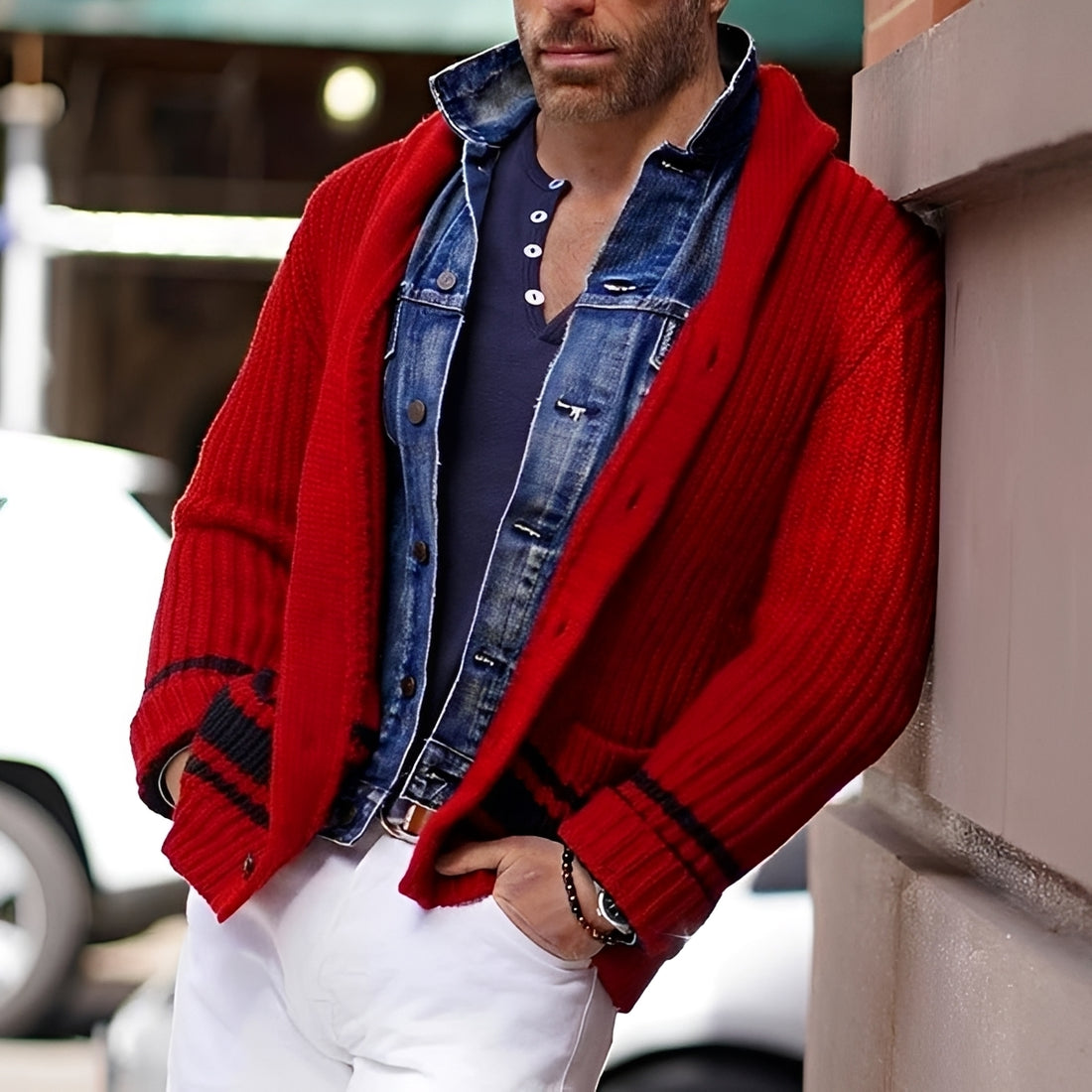 Men's Cardigan - Shawl Collar, Single-Breasted, Tailored Fit, Dual Pockets