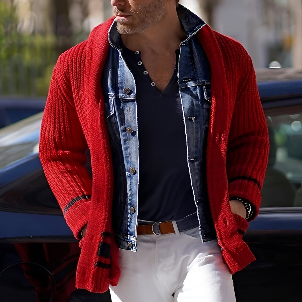 Men's Cardigan - Shawl Collar, Single-Breasted, Tailored Fit, Dual Pockets