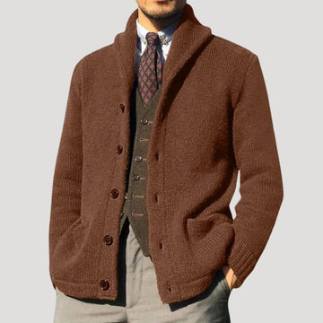 Men's Cardigan - Shawl Collar with Button Closure and Elbow Patches