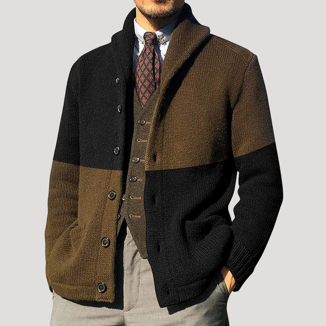 Men's Cardigan - Shawl Collar with Button Closure and Elbow Patches