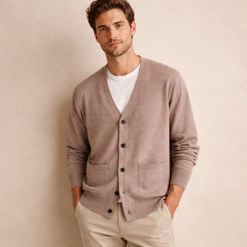 Men's Cardigan - V-Neck, Button Closure, Front Pockets, Relaxed Fit