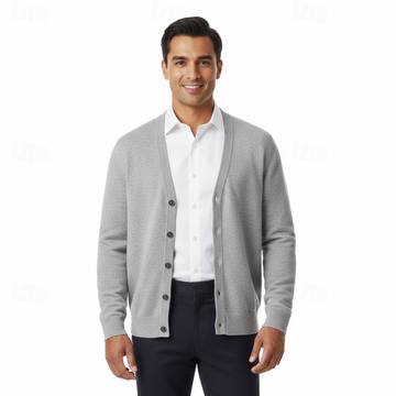 Men's Cardigan - V-Neck, Button Closure, Regular Fit