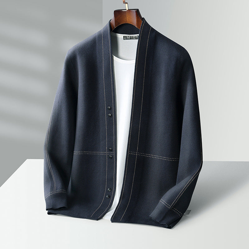 Men's Cardigan with Button Closure and Contrast Stitching - Regular Fit