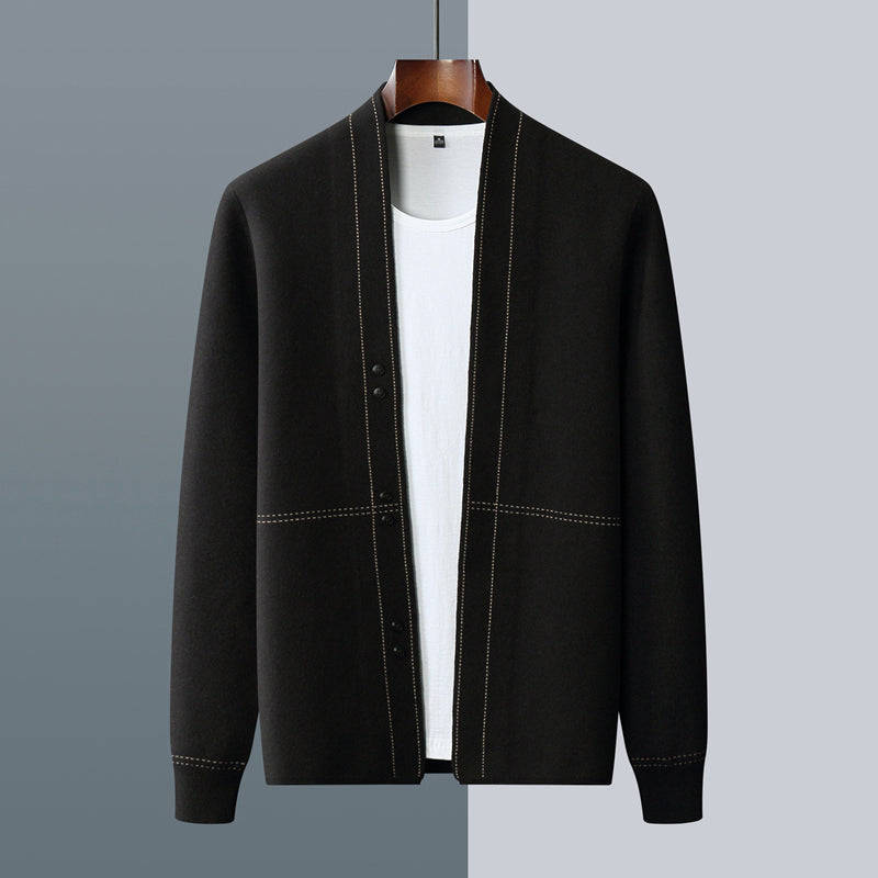 Men's Cardigan with Button Closure and Contrast Stitching - Regular Fit
