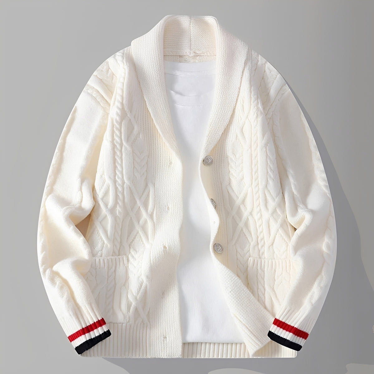 Men's Cardigan with Button Closure and Pockets - Relaxed Fit