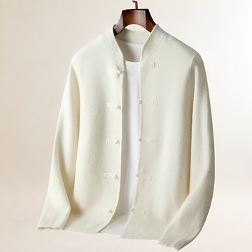 Men's Cardigan with Stand Collar and Loop-Button Closure, Regular Fit