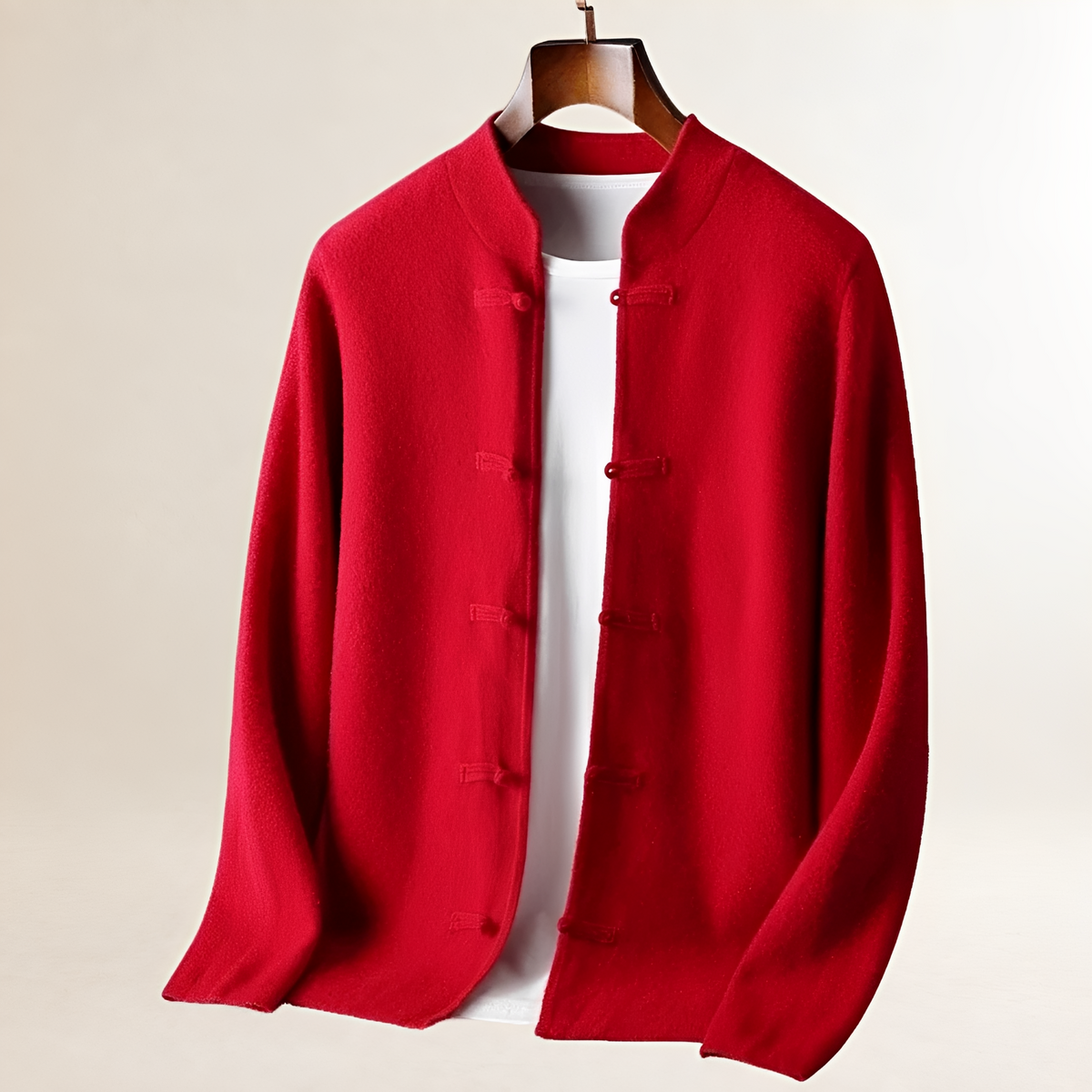 Men's Cardigan with Stand Collar and Loop-Button Closure, Regular Fit