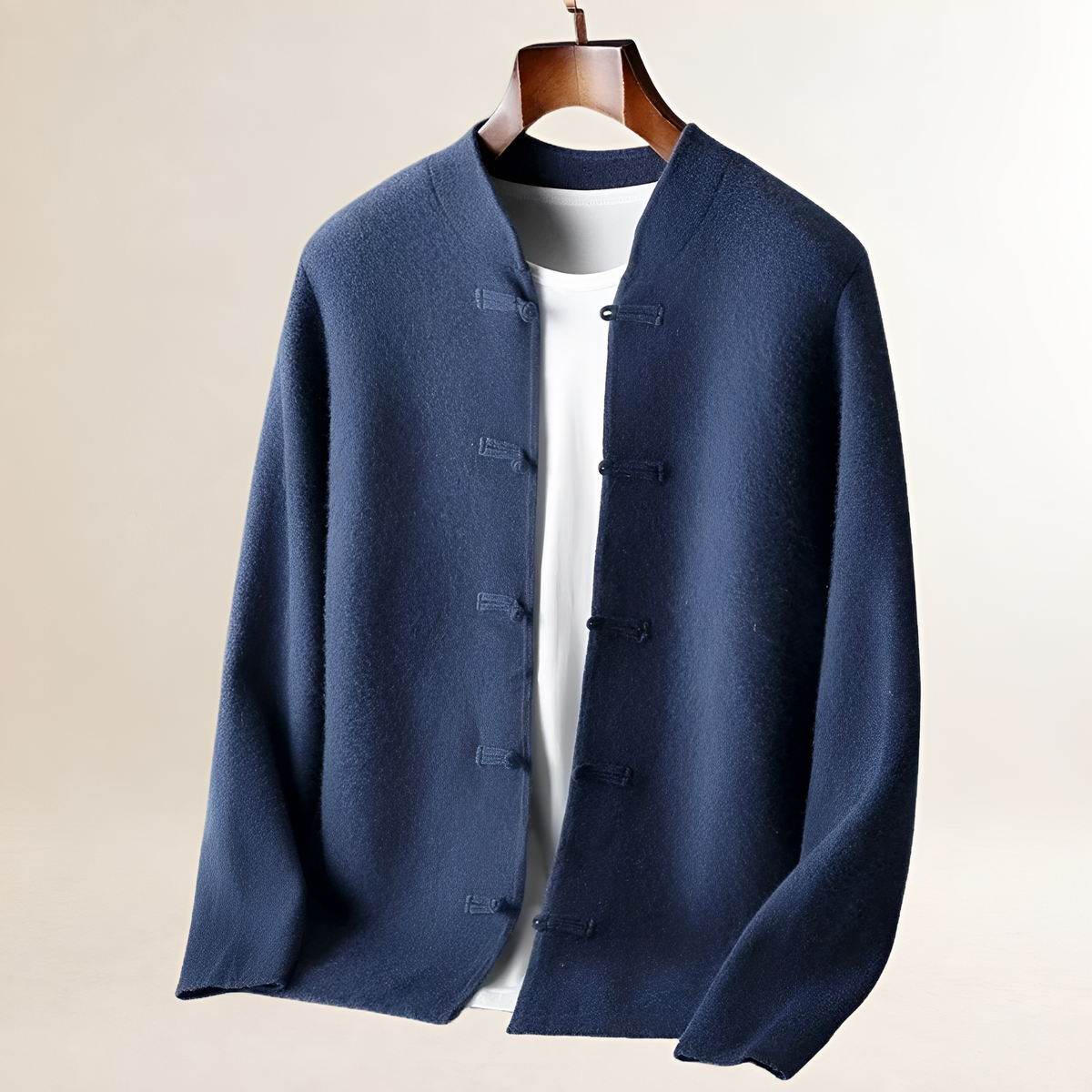 Men's Cardigan with Stand Collar and Loop-Button Closure, Regular Fit