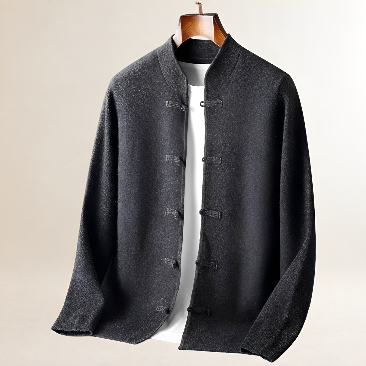 Men's Cardigan with Stand Collar and Loop-Button Closure, Regular Fit