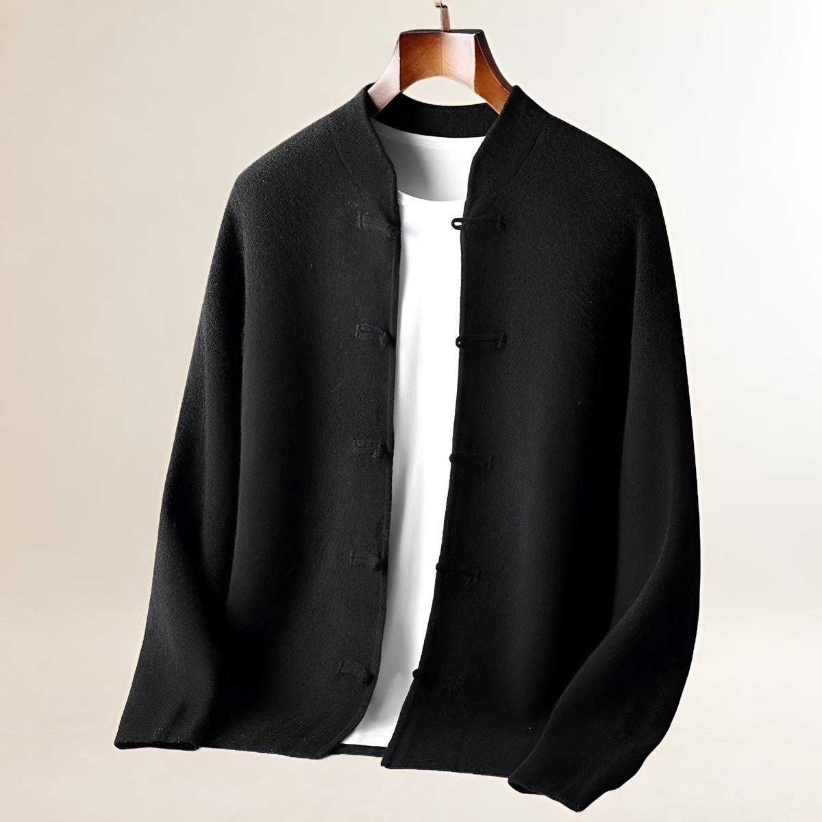 Men's Cardigan with Stand Collar and Loop-Button Closure, Regular Fit
