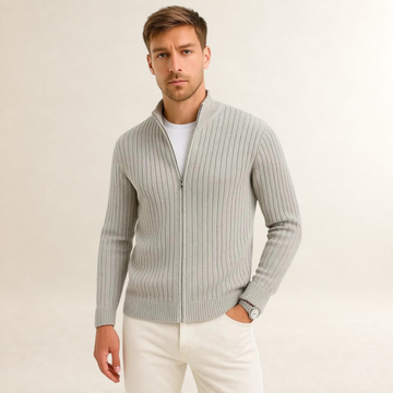 Men's Cardigan with Zip Closure - Lightweight Layering Sweater