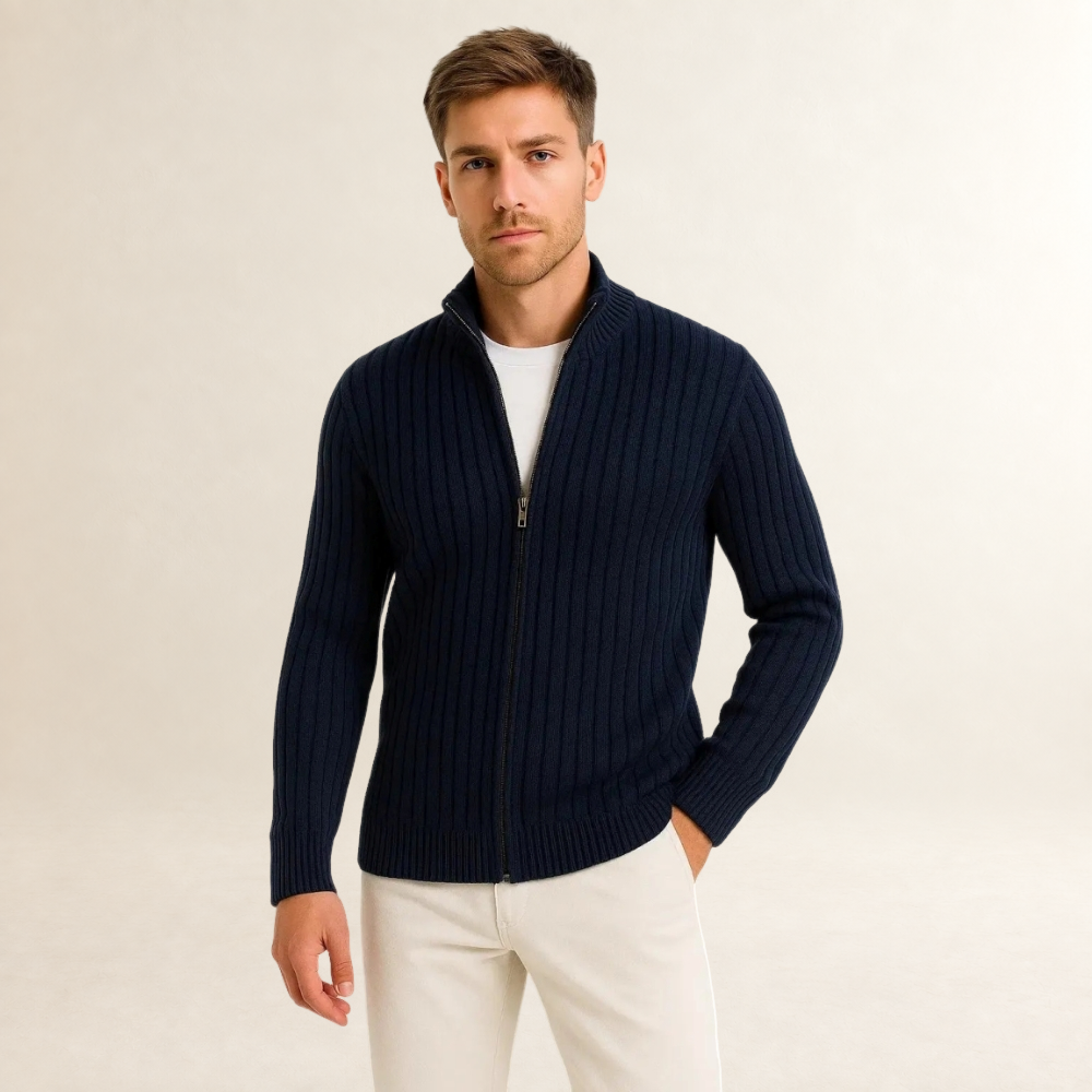Men's Cardigan with Zip Closure - Lightweight Layering Sweater