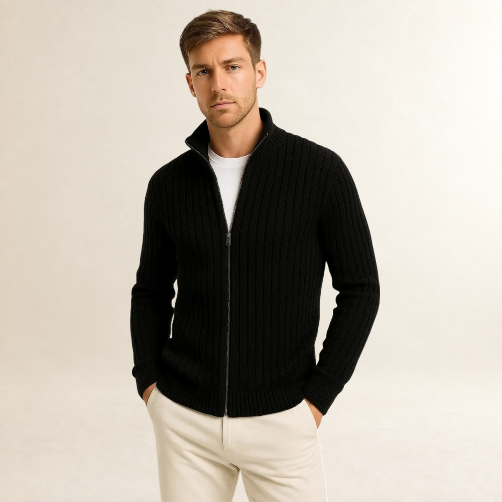 Men's Cardigan with Zip Closure - Lightweight Layering Sweater