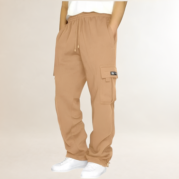 Men's Cargo Joggers with Drawstring Waist, Flap Thigh Pockets, Wide Relaxed Fit