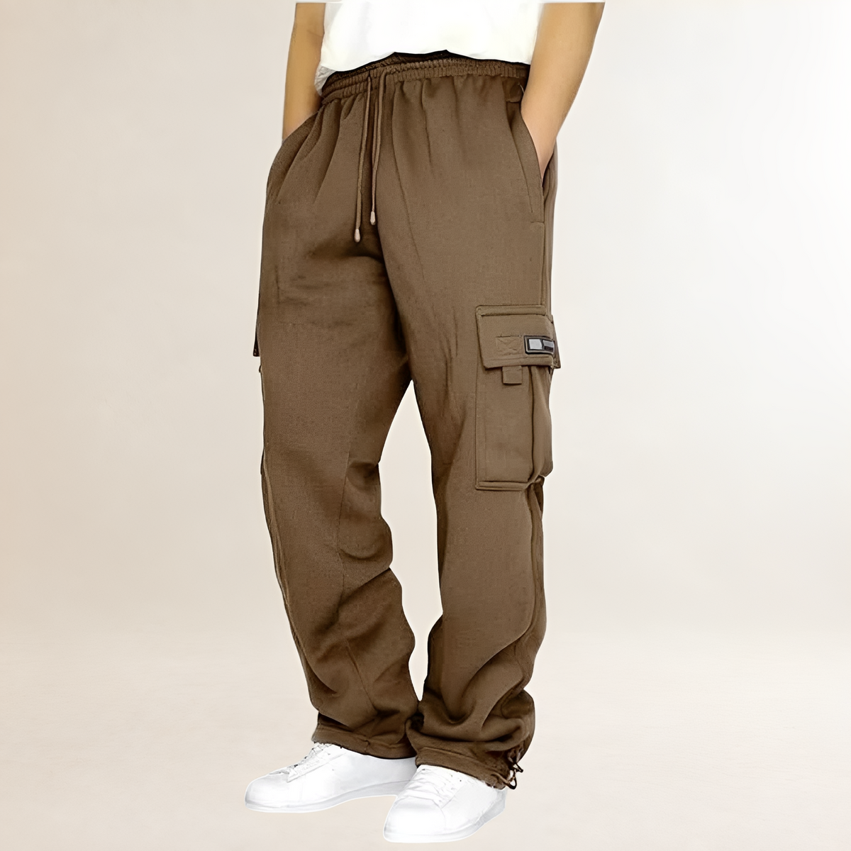 Men's Cargo Joggers with Drawstring Waist, Flap Thigh Pockets, Wide Relaxed Fit