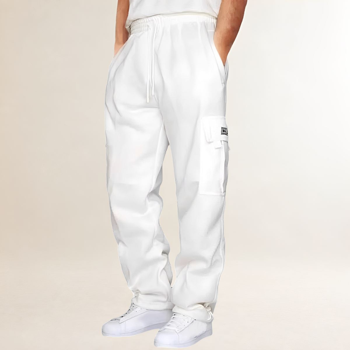 Men's Cargo Joggers with Drawstring Waist, Flap Thigh Pockets, Wide Relaxed Fit