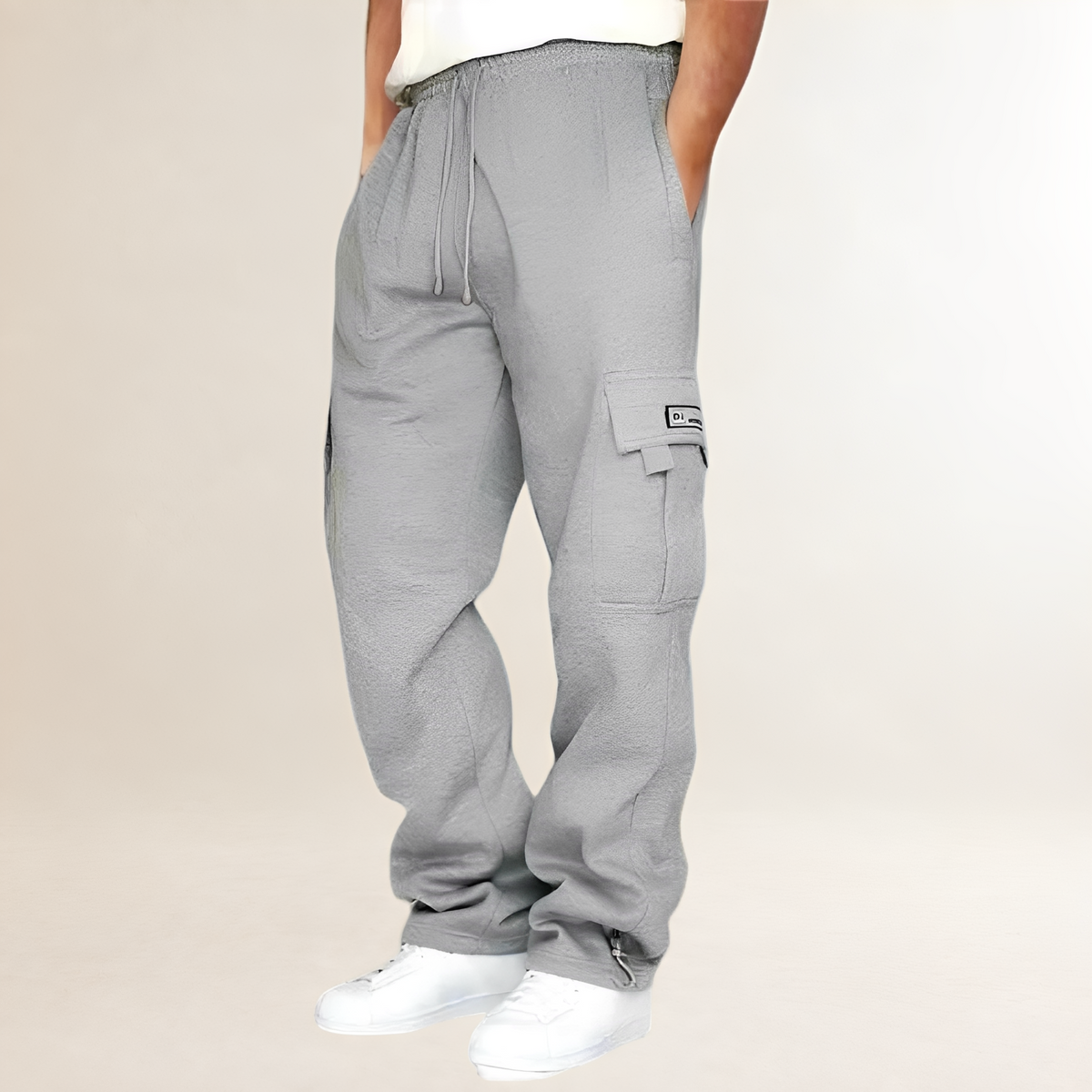 Men's Cargo Joggers with Drawstring Waist, Flap Thigh Pockets, Wide Relaxed Fit