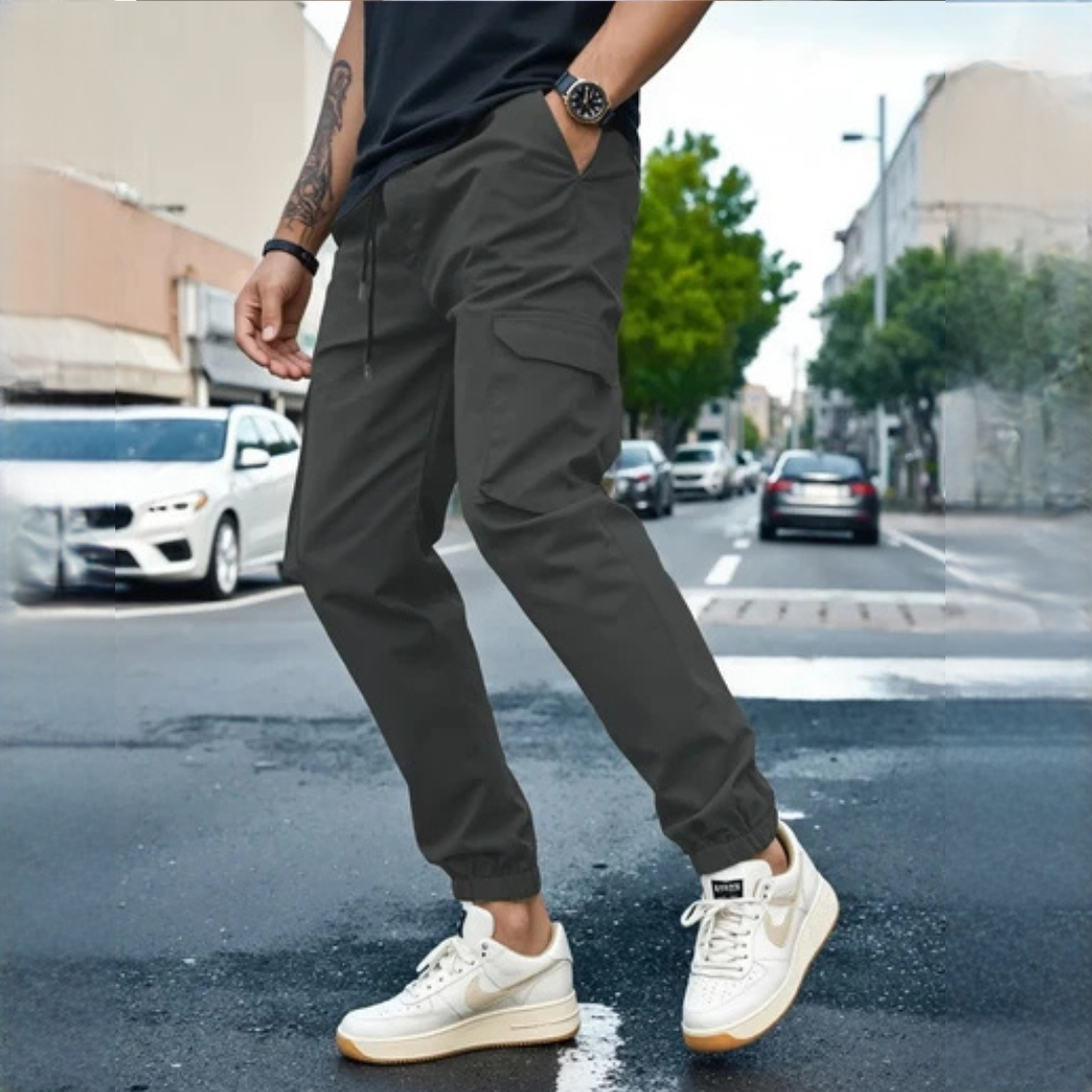 Men's Cargo Pants Slim Tapered Fit with Drawstring Waist, Elastic Ankles & Cargo Pockets