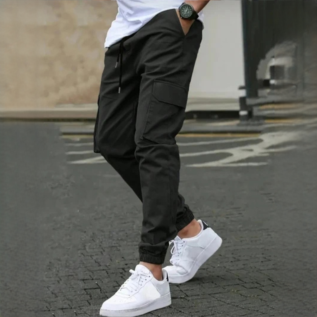 Men's Cargo Pants Slim Tapered Fit with Drawstring Waist, Elastic Ankles & Cargo Pockets