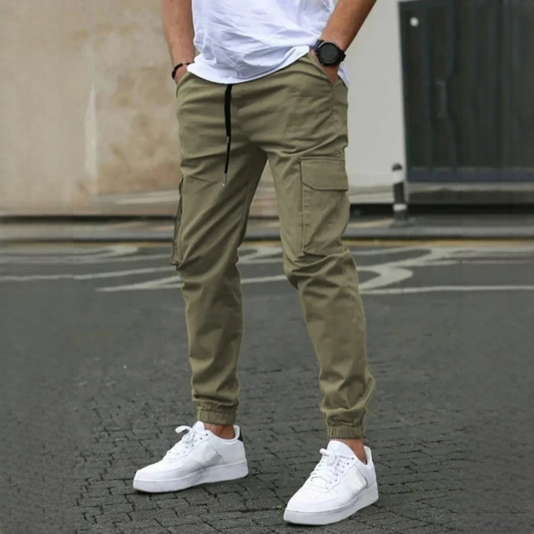 Men's Cargo Pants Slim Tapered Fit with Drawstring Waist, Elastic Ankles & Cargo Pockets