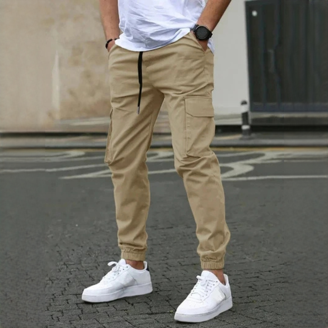 Men's Cargo Pants Slim Tapered Fit with Drawstring Waist, Elastic Ankles & Cargo Pockets