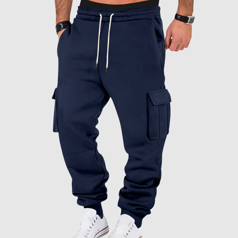 Men's Cargo Pants with Side Pockets and Drawstring Waist - Relaxed Fit