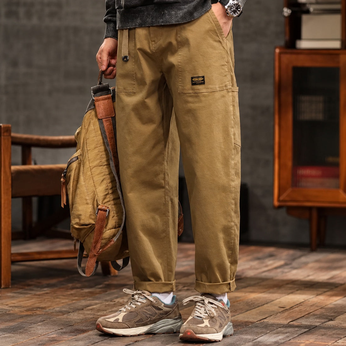 Men's Cargo Trousers with Side Pockets - Relaxed Fit Utility Pants