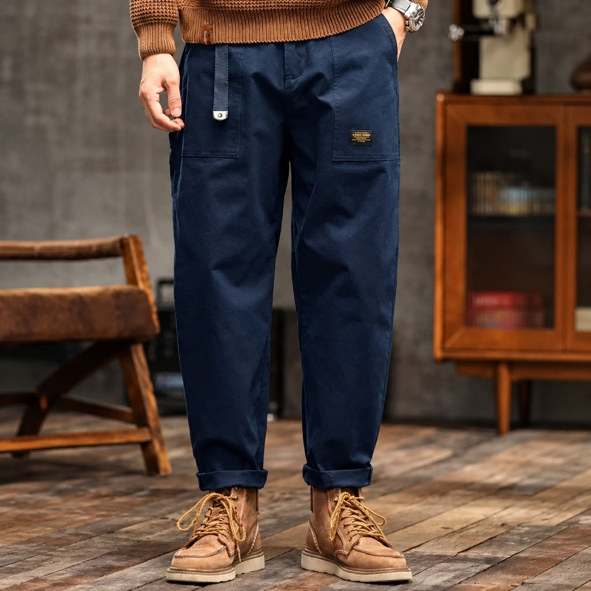 Men's Cargo Trousers with Side Pockets - Relaxed Fit Utility Pants