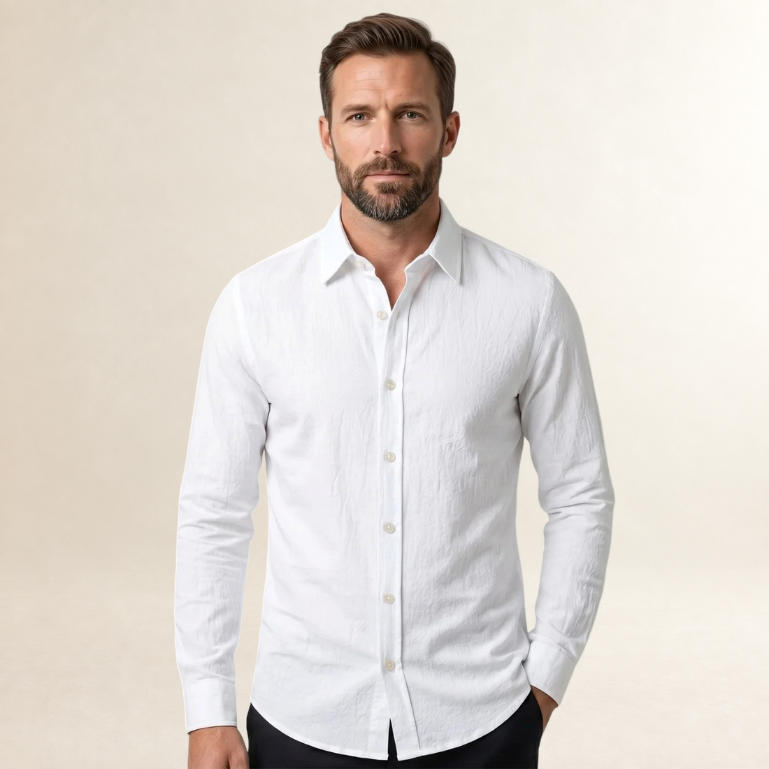 Men's Casual Button-Down Shirt - Long Sleeve, Tailored Fit