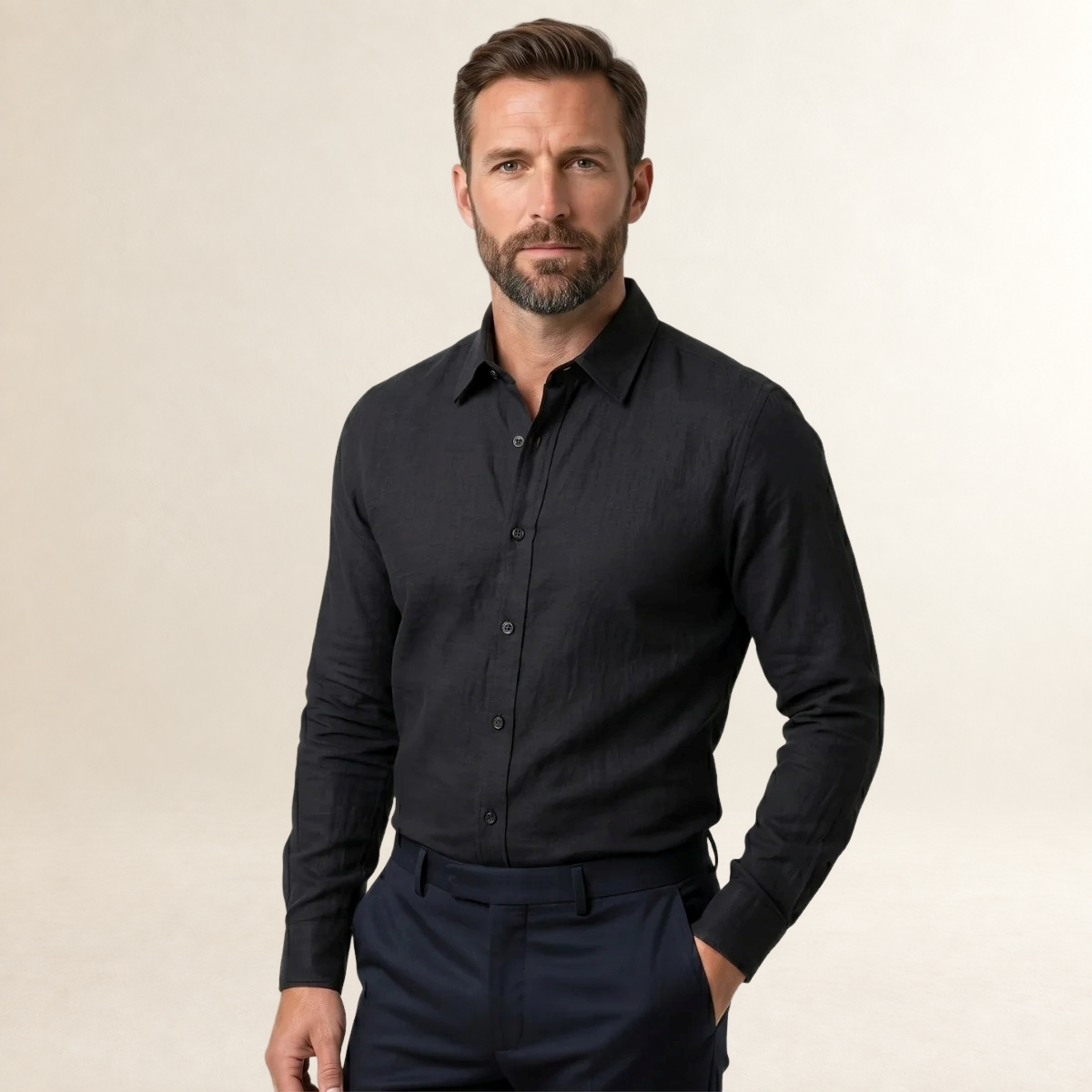 Men's Casual Button-Down Shirt - Long Sleeve, Tailored Fit