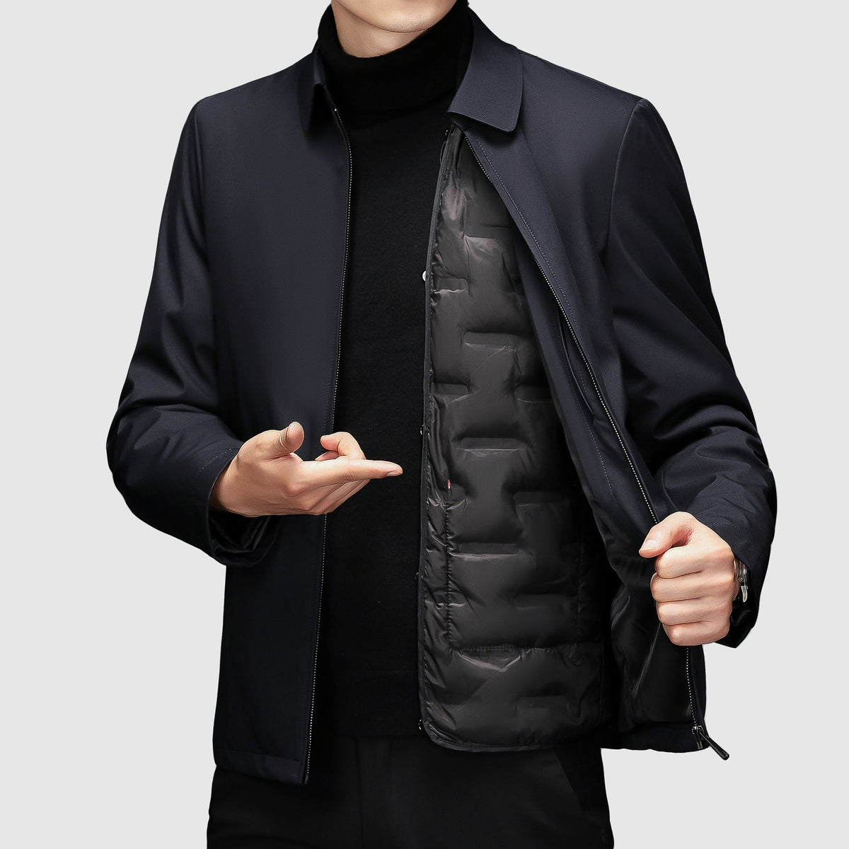 Men's Casual Jacket with Zipper Closure and Polo Collar - Regular Fit