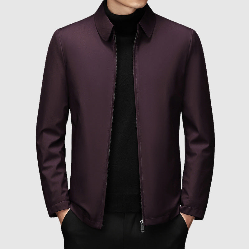 Men's Casual Jacket with Zipper Closure and Polo Collar - Regular Fit