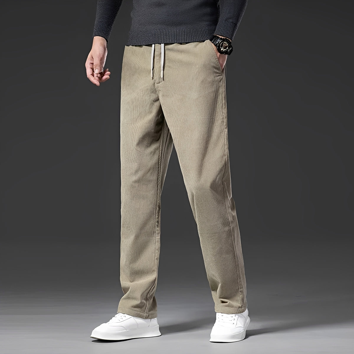 Men's Casual Pants with Adjustable Waistband - Straight-Leg Design