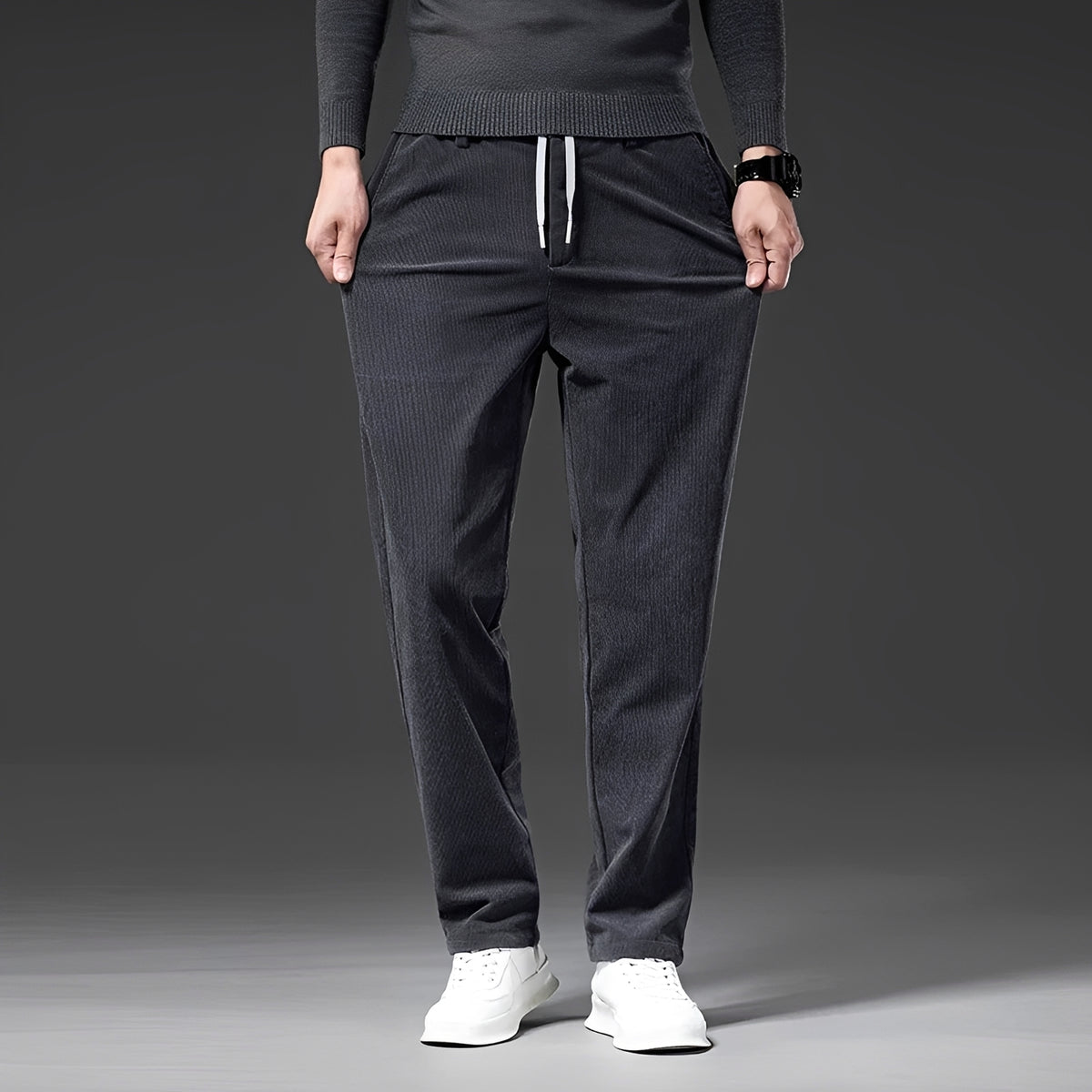 Men's Casual Pants with Adjustable Waistband - Straight-Leg Design