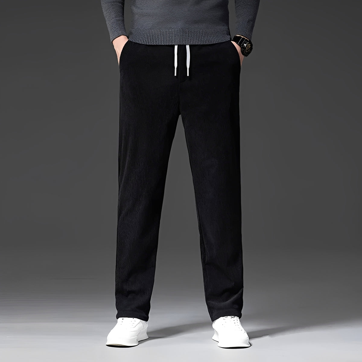 Men's Casual Pants with Adjustable Waistband - Straight-Leg Design