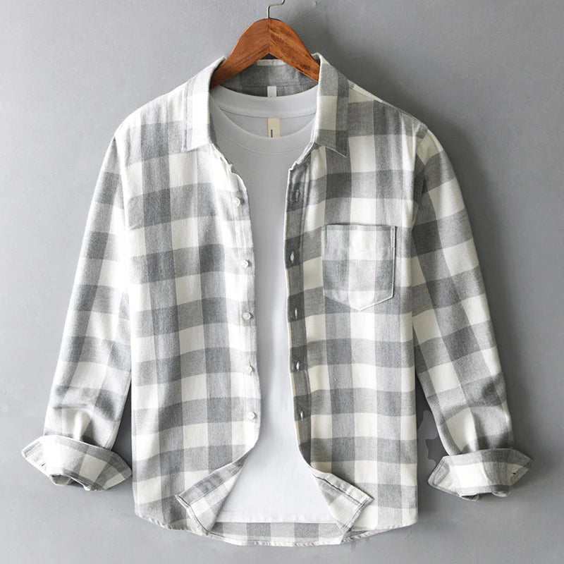 Men's Check Shirt with Button-Down Front and Chest Pocket - Regular Fit